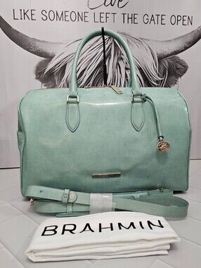 NWT Brahmin Spencer Green Assorted Leather Satchel Crossbody Travel Bag